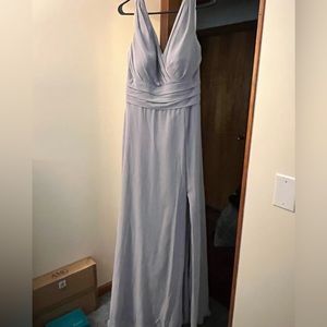 Azazie dusty blue floor length dress with pockets